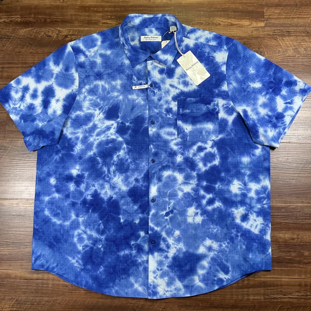 Tommy Bahama The Bahama Coast Blue Tie Dye Performance Button Up Shirt Men’s XXL